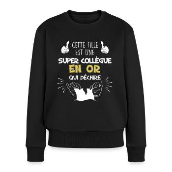 Super Collègue En Or Humour Femme - Pull Premium bio Femme - noir - Devant - Julia (174cm)