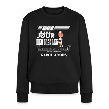 Infirmière : une vocation divine - Pull Premium bio Femme - noir - Devant - Julia (174cm)