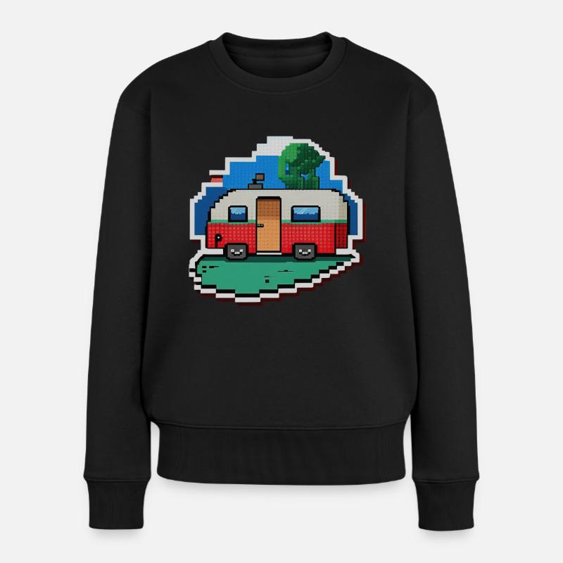 pixel vintage camper car - Frauen Premium Bio Pullover - Schwarz