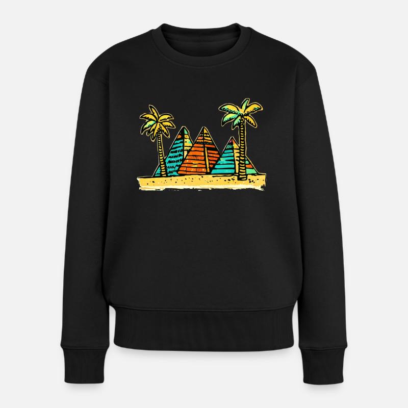 Vibes der Wüste: Pyramiden und Palmen - Frauen Premium Bio Pullover - Schwarz
