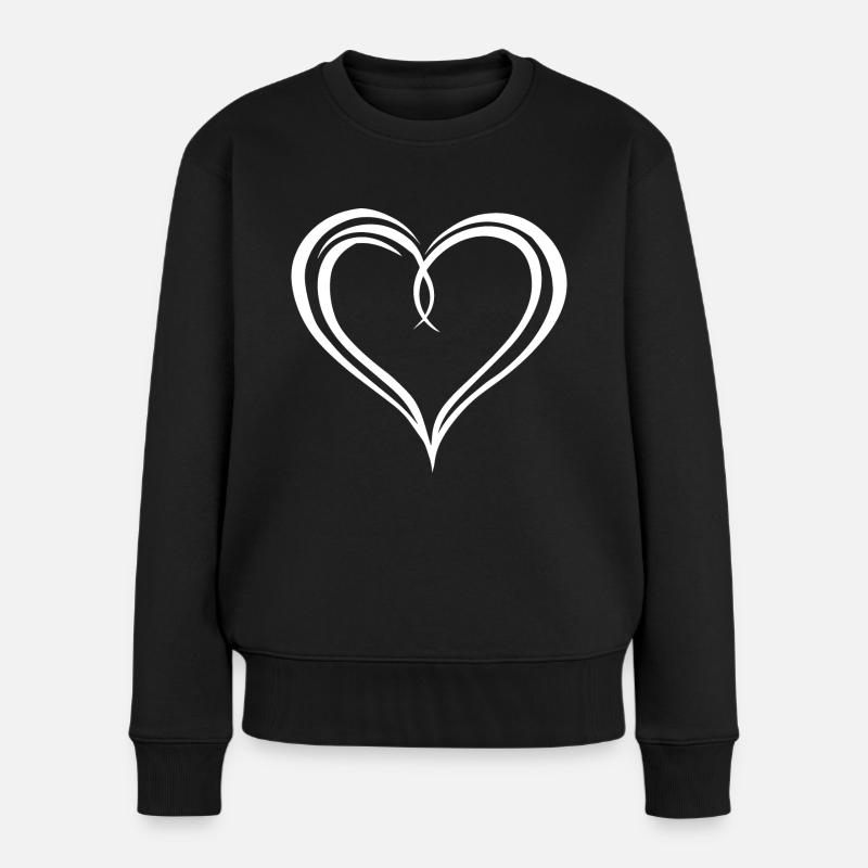 Herz - Frauen Premium Bio Pullover - Schwarz