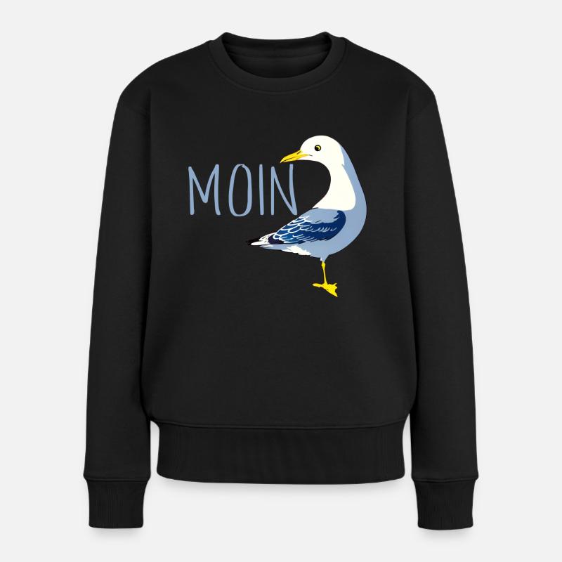 Moin mit Möve - Frauen Premium Bio Pullover - Schwarz