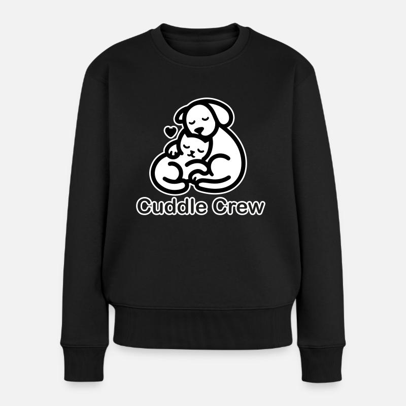 Katze & Hund Kuscheln - Cuddle Crew Design - Frauen Premium Bio Pullover - Schwarz