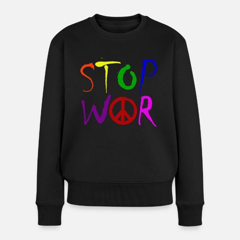 STOP WAR mit Peace Zeichen Peace Symbol – NO WAR - Frauen Premium Bio Pullover - Schwarz