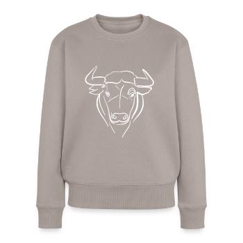 Stier Strichzeichnung in weiß - Frauen Premium Bio Pullover - Taupe - Vorne - Julia (174cm)