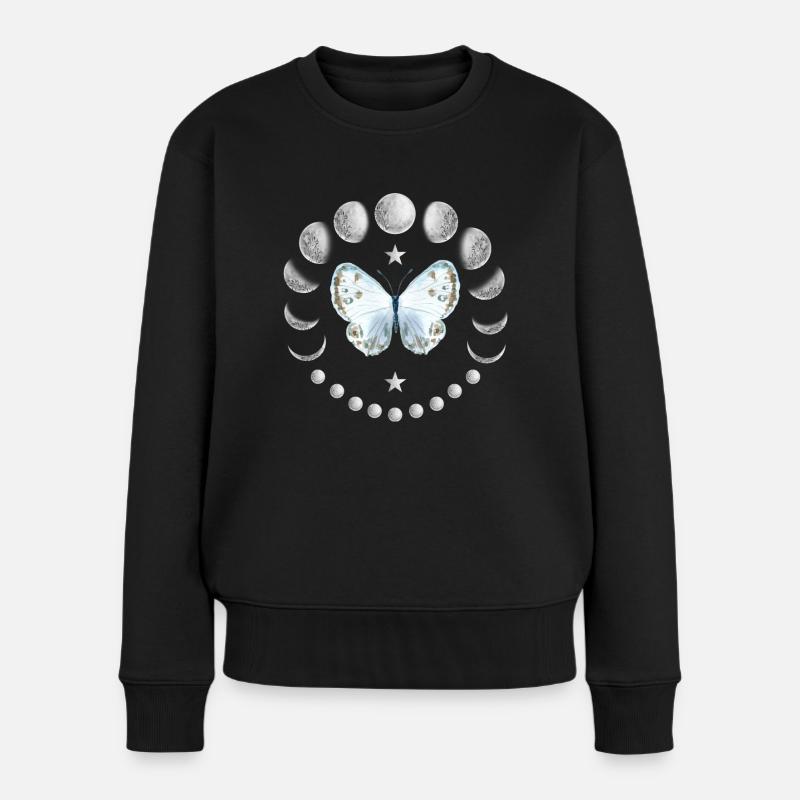 Mondphasen mit Blumen und Schmetterling Mond - Frauen Premium Bio Pullover - Schwarz
