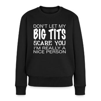 Gros seins - drôle - Pull Premium bio Femme - noir - Devant - Julia (174cm)