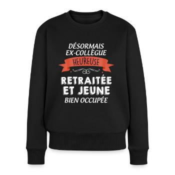 Femme Collègue Future Retraitée Jeune Et Heureuse - Pull Premium bio Femme - noir - Devant - Julia (174cm)