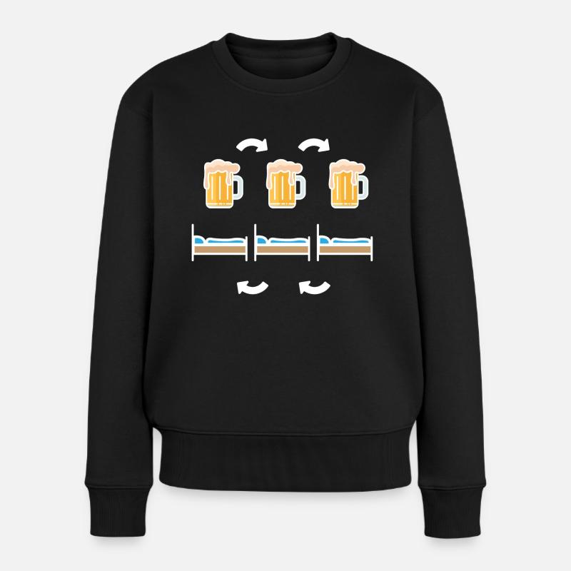 Bier Bier Bier Bett Bett Bett - Frauen Premium Bio Pullover - Schwarz