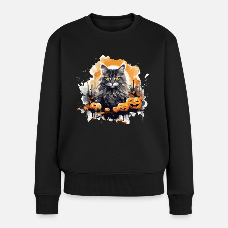 Maine Coon Automne Halloween Chat - Pull Premium bio Femme - noir