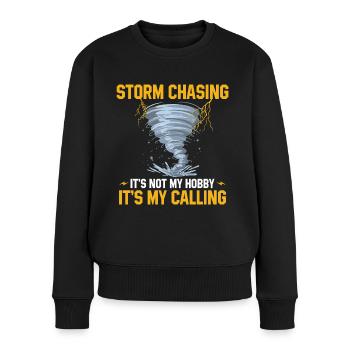 Sturmjäger Sprüche | Gewitter Meteorologe Geschenk - Frauen Premium Bio Pullover - Schwarz - Vorne - Julia (174cm)