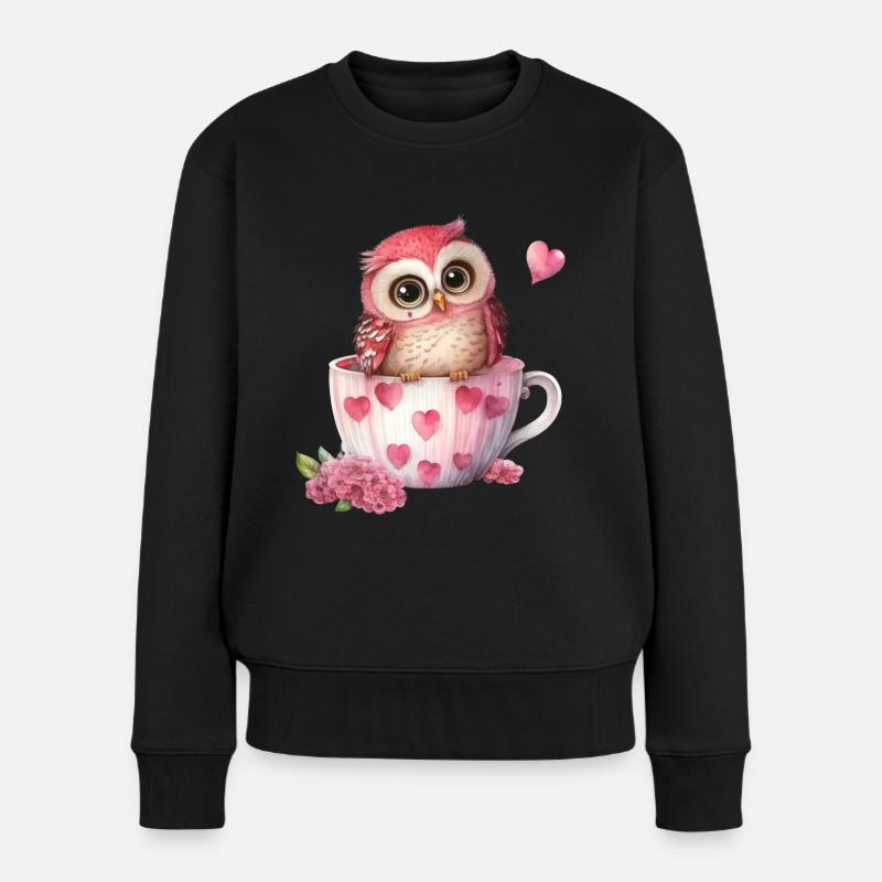 Eule Eulen - Frauen Premium Bio Pullover - Schwarz