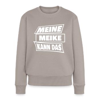 Geschenk für Meike - Frauen Premium Bio Pullover - Taupe - Vorne - Julia (174cm)