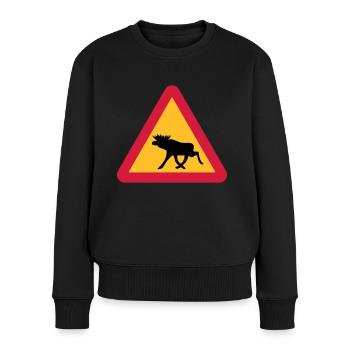 Vorsicht Elche! - Frauen Premium Bio Pullover - Schwarz - Vorne - Julia (174cm)
