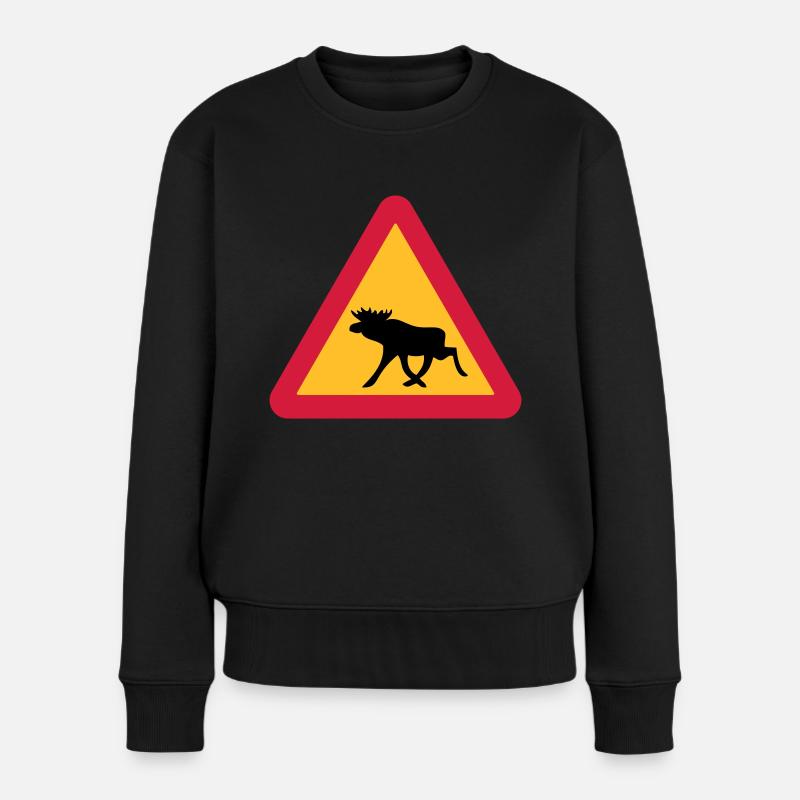 Vorsicht Elche! - Frauen Premium Bio Pullover - Schwarz
