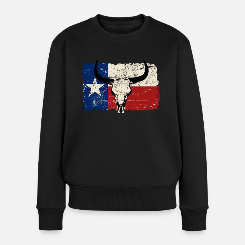Texas Bull Flag - Vintage Look - Frauen Premium Bio Pullover - Schwarz