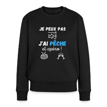 Je peux pas, j'ai pêche et apéro ! humour / drôles - Pull Premium bio Femme - noir - Devant - Julia (174cm)