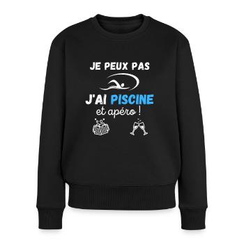 Je peux pas j'ai piscine et apéro / natation - Pull Premium bio Femme - noir - Devant - Julia (174cm)