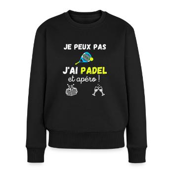 Je peux pas j'ai padel et apéro / humour / sport - Pull Premium bio Femme - noir - Devant - Julia (174cm)