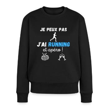 Je peux pas j'ai running et apéro / sport / drôles - Pull Premium bio Femme - noir - Devant - Julia (174cm)