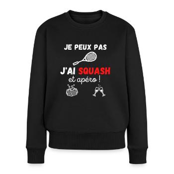 Je peux pas, j'ai squash et apéro / humour - Pull Premium bio Femme - noir - Devant - Julia (174cm)