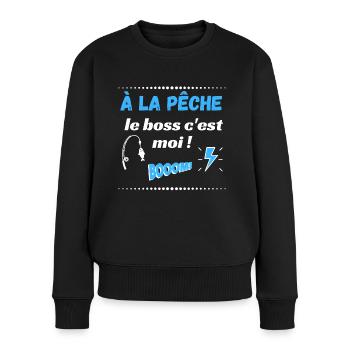 A la pêche le boss c'est moi / cadeau / humour - Pull Premium bio Femme - noir - Devant - Julia (174cm)