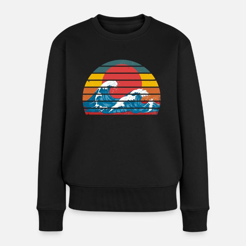 Die große Welle vor kanagawa retro - Frauen Premium Bio Pullover - Schwarz