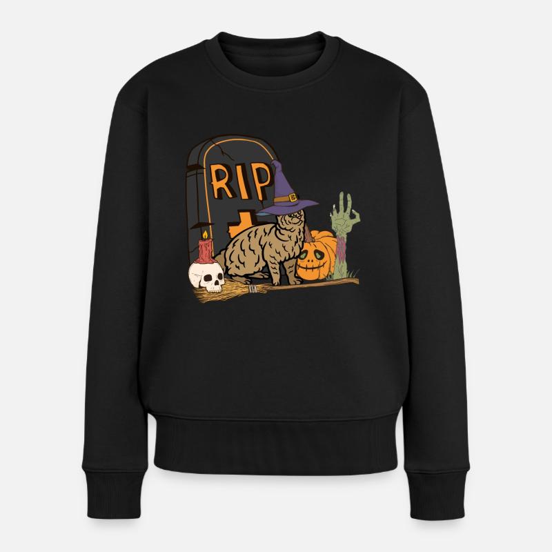 Süße und gruselige Pixiebob Katze Halloween - Frauen Premium Bio Pullover - Schwarz