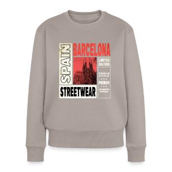 Barcelone Espagne Ville Skyline Vacances Été - Pull Premium bio Femme - taupe - Devant - Julia (174cm)