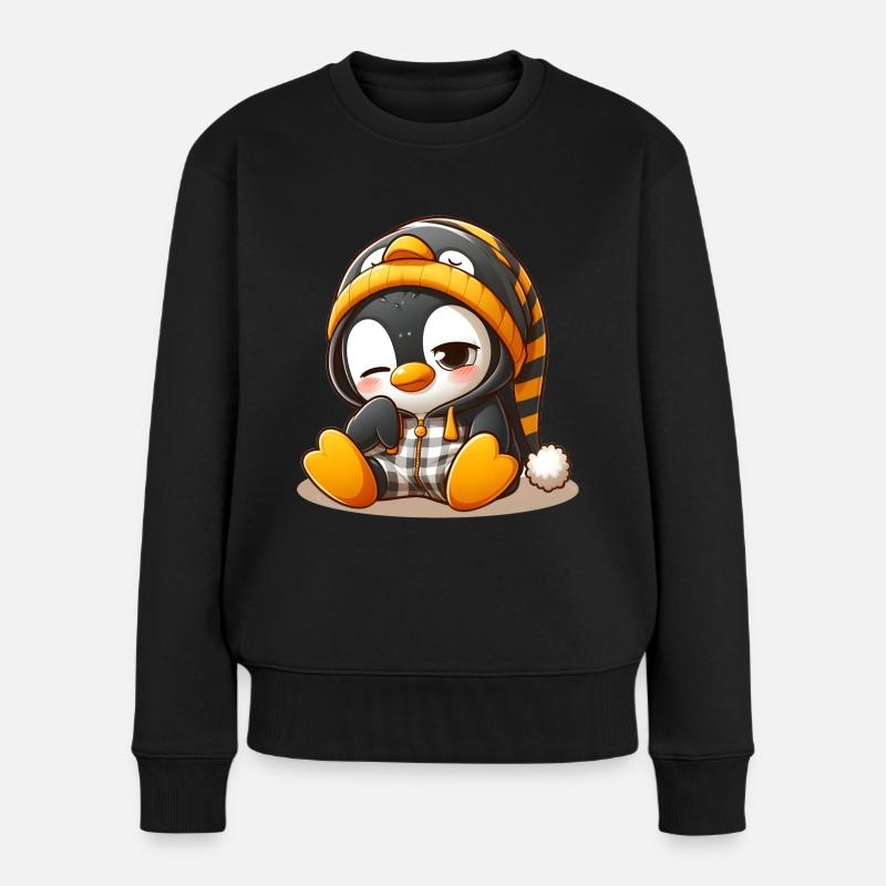 Müder Pinguin - Frauen Premium Bio Pullover - Schwarz