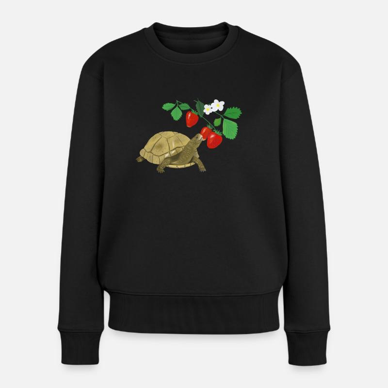 Schildkröte im Erdbeerfeld - Frauen Premium Bio Pullover - Schwarz