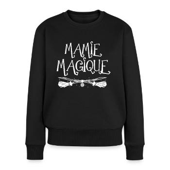 Mamie magique. Balai de sorcière - Pull Premium bio Femme - noir - Devant - Julia (174cm)