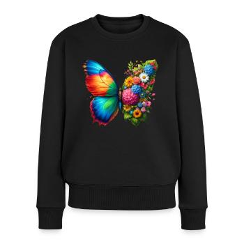 Bunter Schmetterling, von der Natur inspirierte Sommerstimmungen - Frauen Premium Bio Pullover - Schwarz - Vorne - Julia (174cm)
