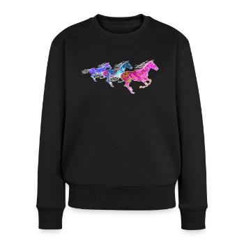 wilde Pferde - 3 pink blaue künstlerisch Kindertag - Frauen Premium Bio Pullover - Schwarz - Vorne - Julia (174cm)