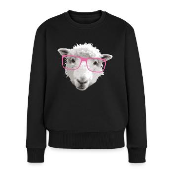 Hipster Schaf mit Rosa Brille - Frauen Premium Bio Pullover - Schwarz - Vorne - Julia (174cm)