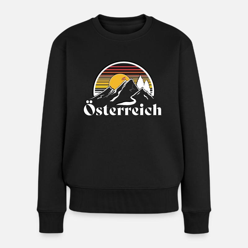 Österreich mit wehender Flagge - Frauen Premium Bio Pullover - Schwarz