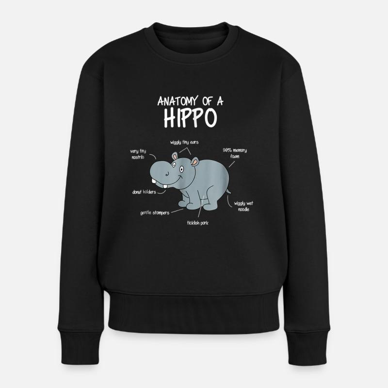 Hippo, Flusspferd Lustig T-shirt Geschenk - Frauen Premium Bio Pullover - Schwarz