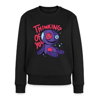 Halloween Voodoo Puppe mit Spruch Thinking Of You - Frauen Premium Bio Pullover - Schwarz - Vorne - Julia (174cm)