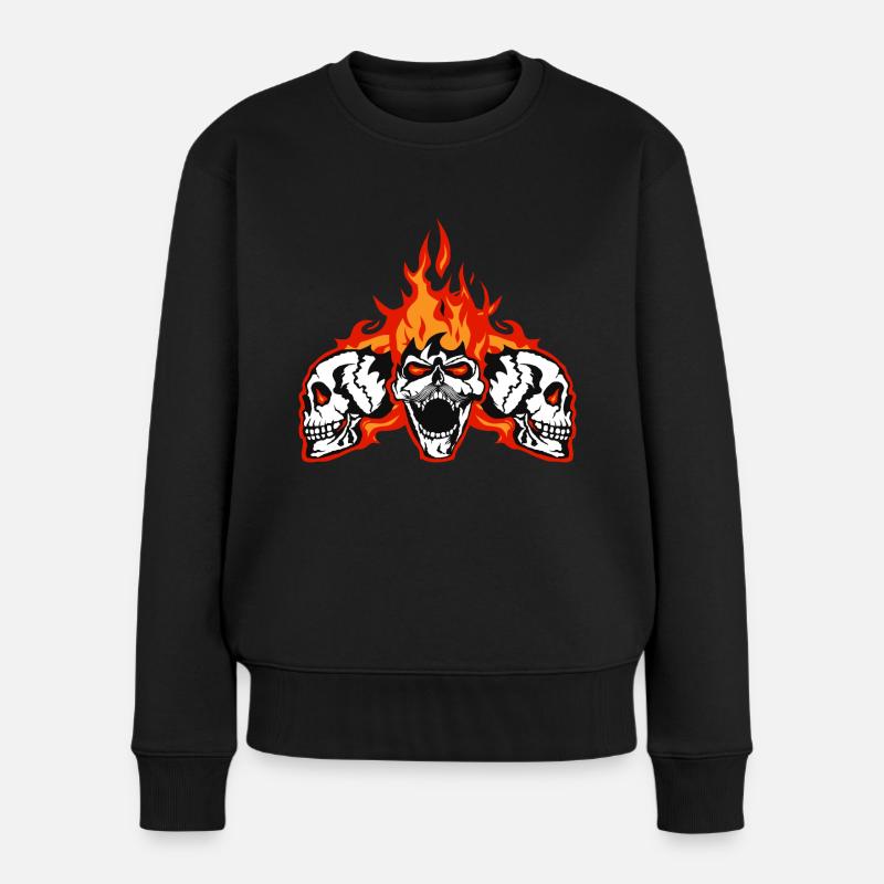 Kopf des Todes Flamme Schädel Kran Motorrad Biker - Frauen Premium Bio Pullover - Schwarz