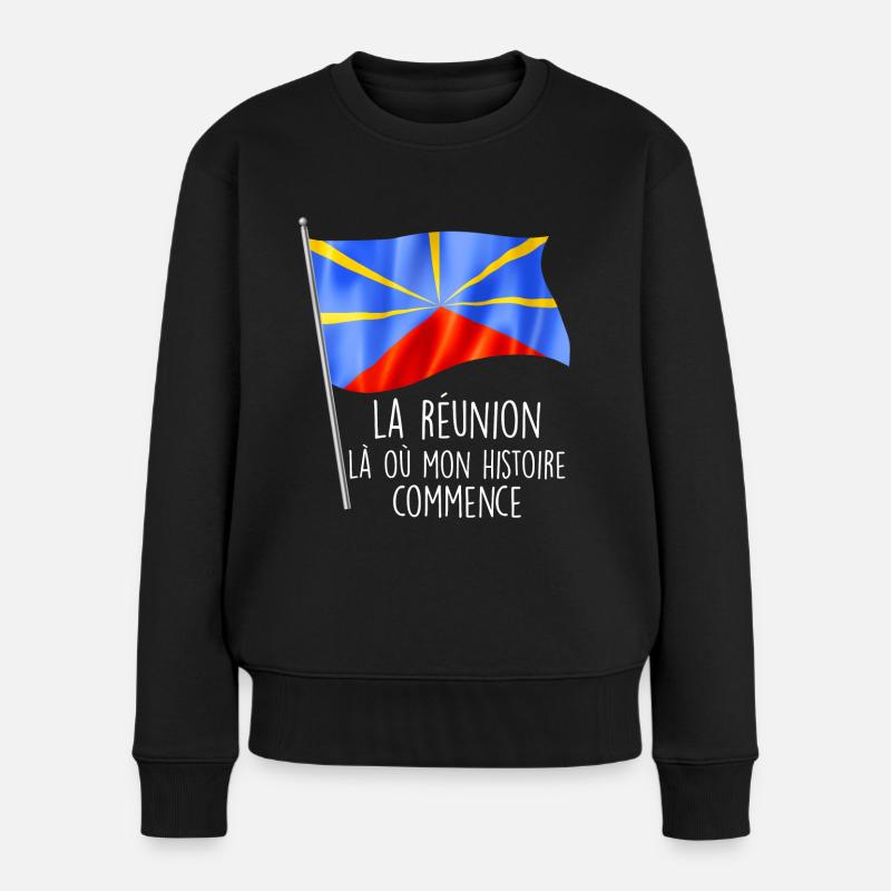 La Réunion mon histoire Mon île Cadeau Drapeau - Pull Premium bio Femme - noir