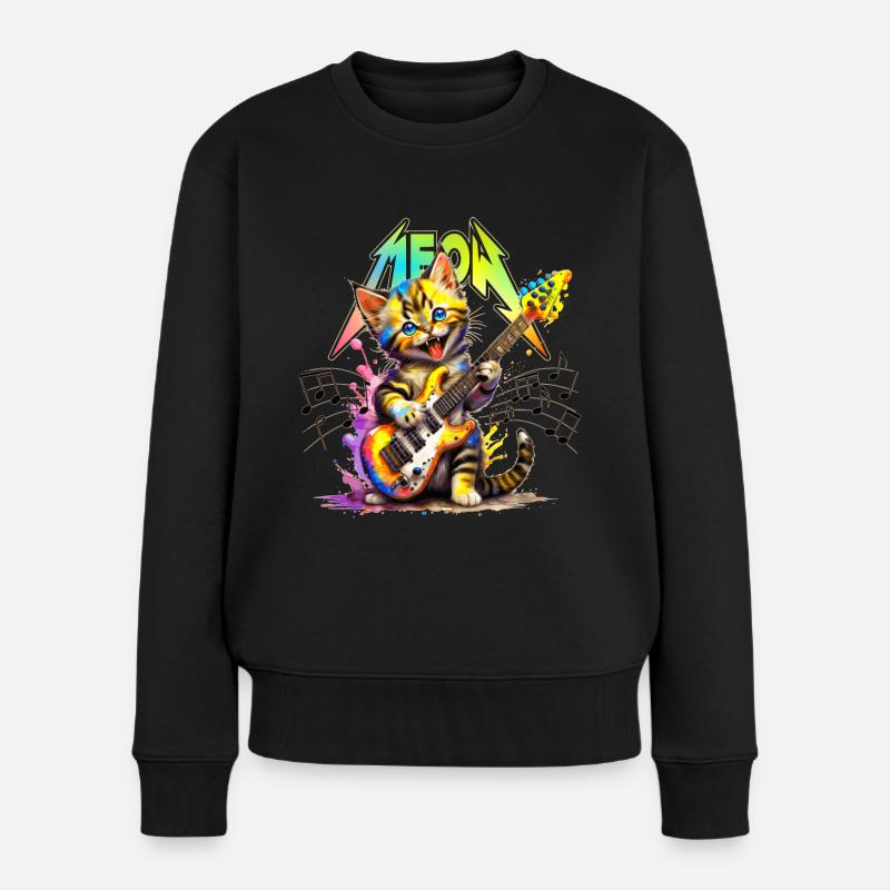 Meow-Kätzchen aus Metall – Regenbogen - Frauen Premium Bio Pullover - Schwarz