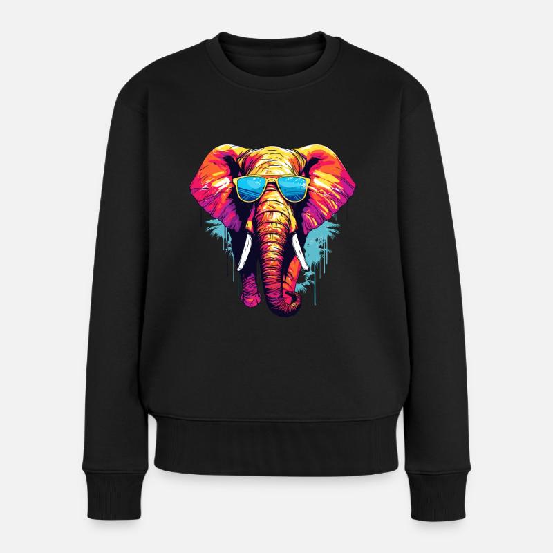 Elefant mit Sonnenbrille - Frauen Premium Bio Pullover - Schwarz