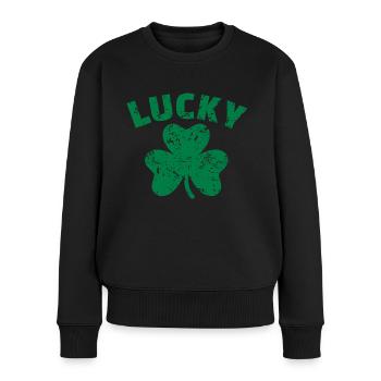 Lucky shamrock - Frauen Premium Bio Pullover - Schwarz - Vorne - Julia (174cm)