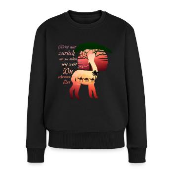 Alpaka Blicke nur zurück um zu sehen wie weit du - Frauen Premium Bio Pullover - Schwarz - Vorne - Julia (174cm)