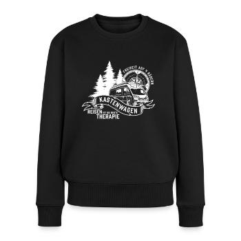 Kastenwagen - Reisen ist die beste Therapie - Frauen Premium Bio Pullover - Schwarz - Vorne - Julia (174cm)