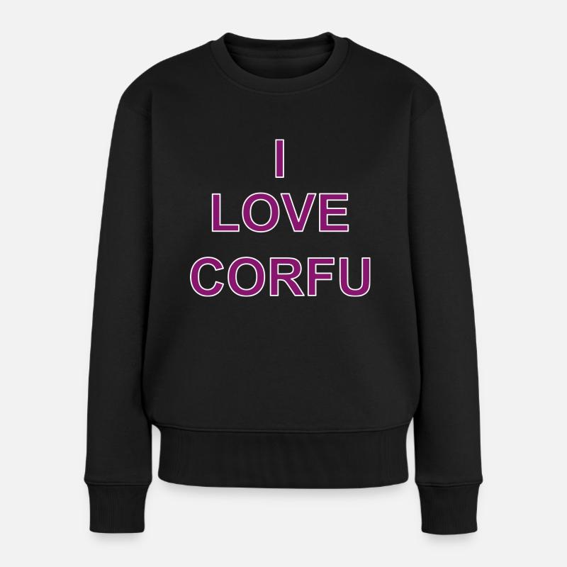 I Love Corfu - Frauen Premium Bio Pullover - Schwarz