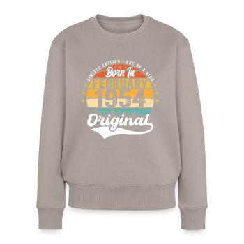 Geboren im Februar 1954 - Geburtstagsgeschenk - Frauen Premium Bio Pullover - Taupe - Vorne - Julia (174cm)