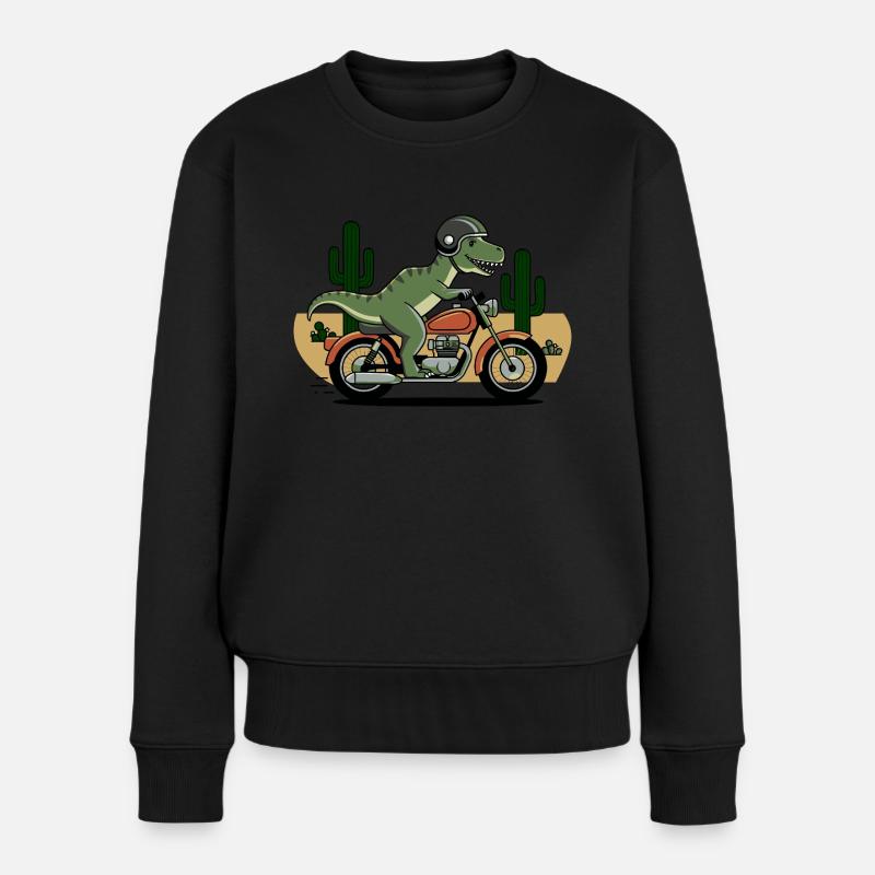 T-Rex auf einem Motorrad - Frauen Premium Bio Pullover - Schwarz