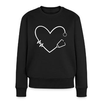 Stethoskop EKG Herzschlag Pflege Medizin Herz - Frauen Premium Bio Pullover - Schwarz - Vorne - Julia (174cm)