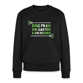 Eine Frau Ihr Garten & Rechen - lustiges Design - Frauen Premium Bio Pullover - Schwarz - Vorne - Julia (174cm)